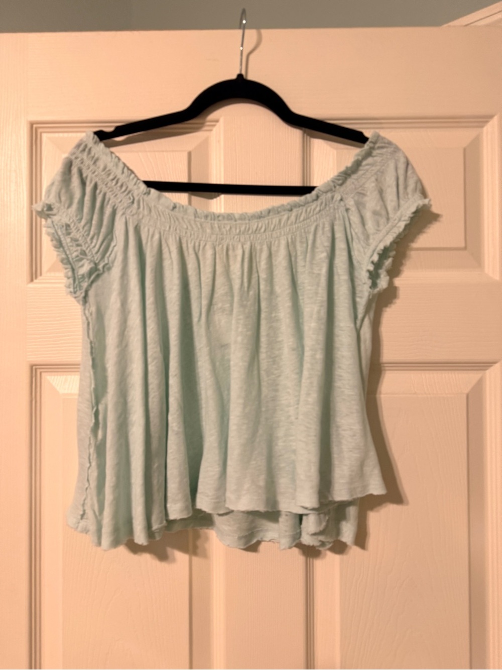 Free People Light Blue Tie-Front Peasant Crop Top - Picture 2 of 4